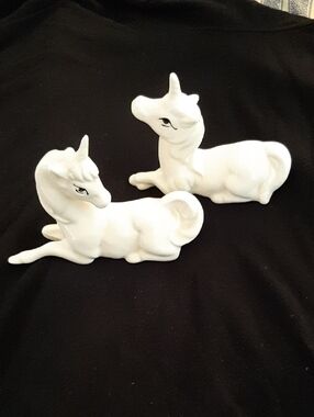 White Ceramic Unicorn Figurines - Pair